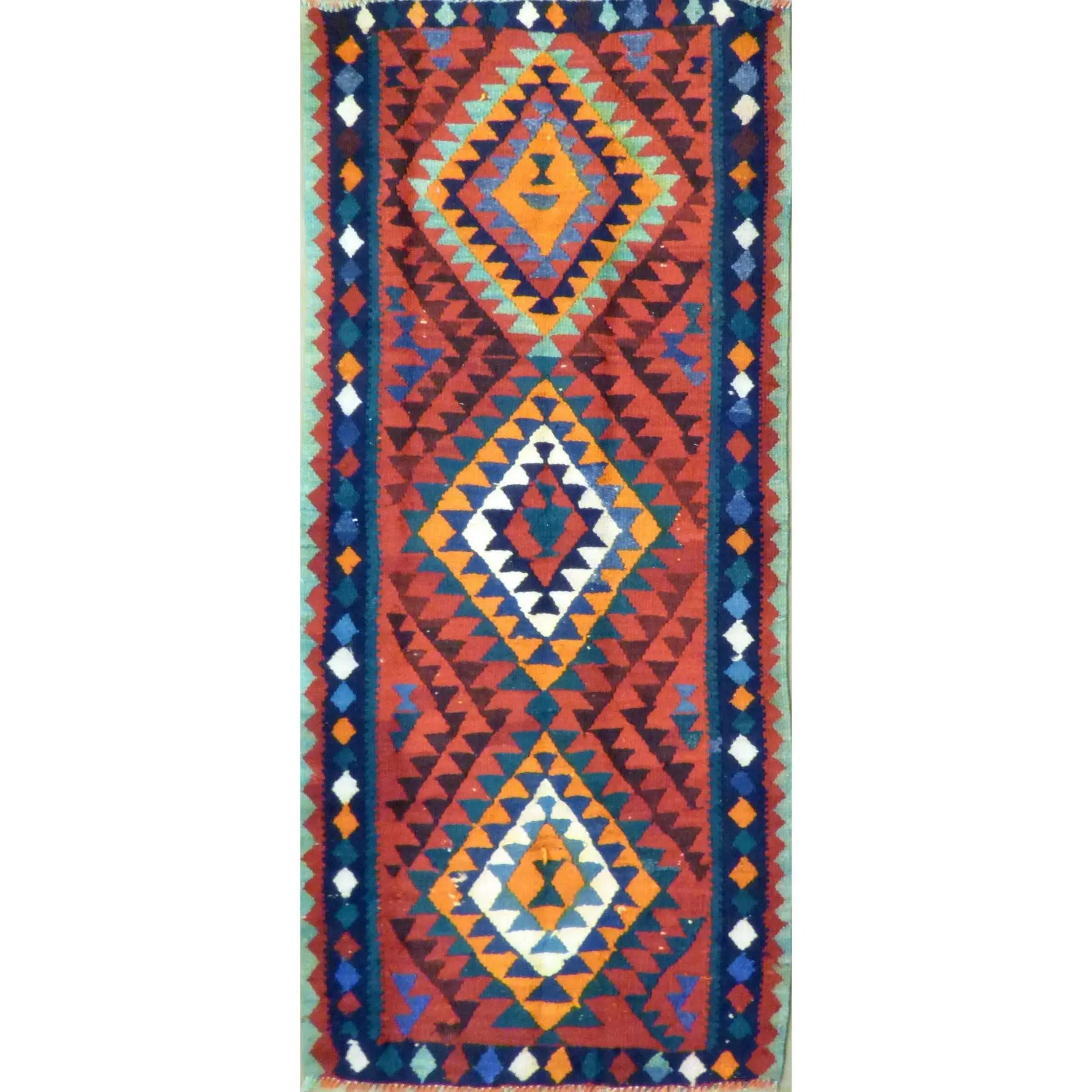 One Of The Kind Authentic Hand-Knotted Sanandaj Vintage Kilim 8'2" X 3'8"